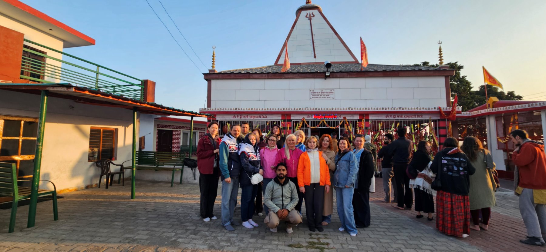 The group visiting a temple during the day