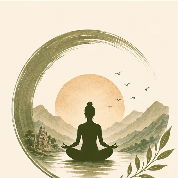 Antara Experiences emblem — a meditating figure within a circular brushstroke, before the Himalayan foothills